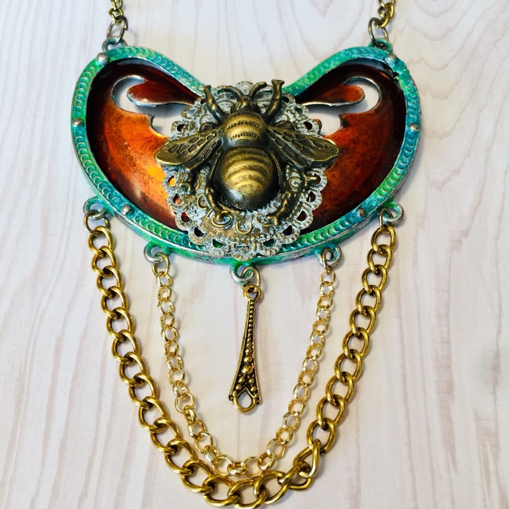 Mixed media steampunk cosplay bee necklace